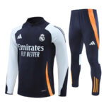 24-25 Real Madrid navy blue with light blue half zipper training tracksuit