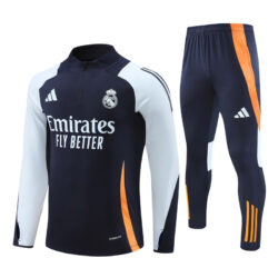 24-25 Real Madrid navy blue with light blue half zipper training tracksuit
