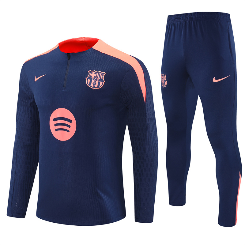 Player version 24-25 Bar navy blue with pink stripe half zipper sweater tracksuit