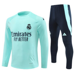 Player version 24-25 Real Madrid lake blue round collar training tracksuit