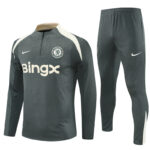 Player version 25-26 Chelsea army green with beige stripe half zipper sweater tracksuit