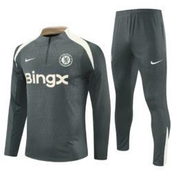 Player version 25-26 Chelsea army green with beige stripe half zipper sweater tracksuit