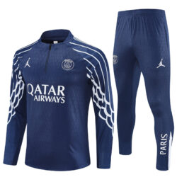 Player version 25-26 PS G navy blue with white stripe half zipper sweater tracksuit CL version