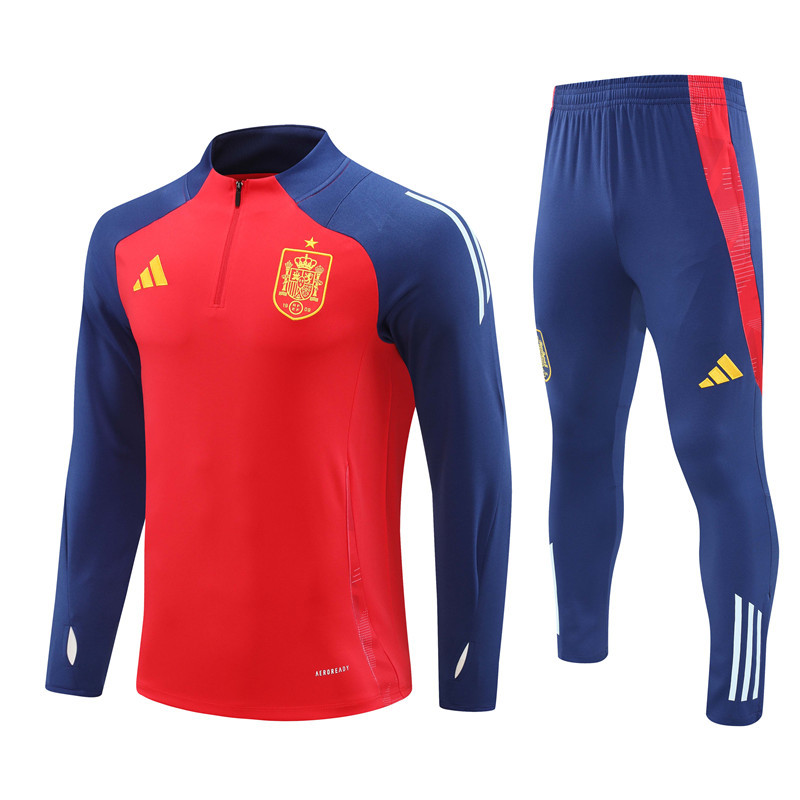 24-25 Spain red with blue half zipper training tracksuit 24-25 Spain red with blue half zipper training tracksuit