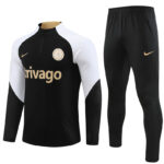 fans version 23-24 Chelsea black with white half zipper training tracksuit