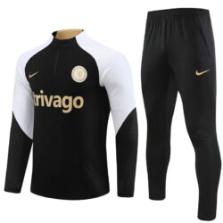 fans version 23-24 Chelsea black with white half zipper training tracksuit