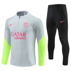 fans version 23-24 PS G light gray with green half zipper sweater tracksuit