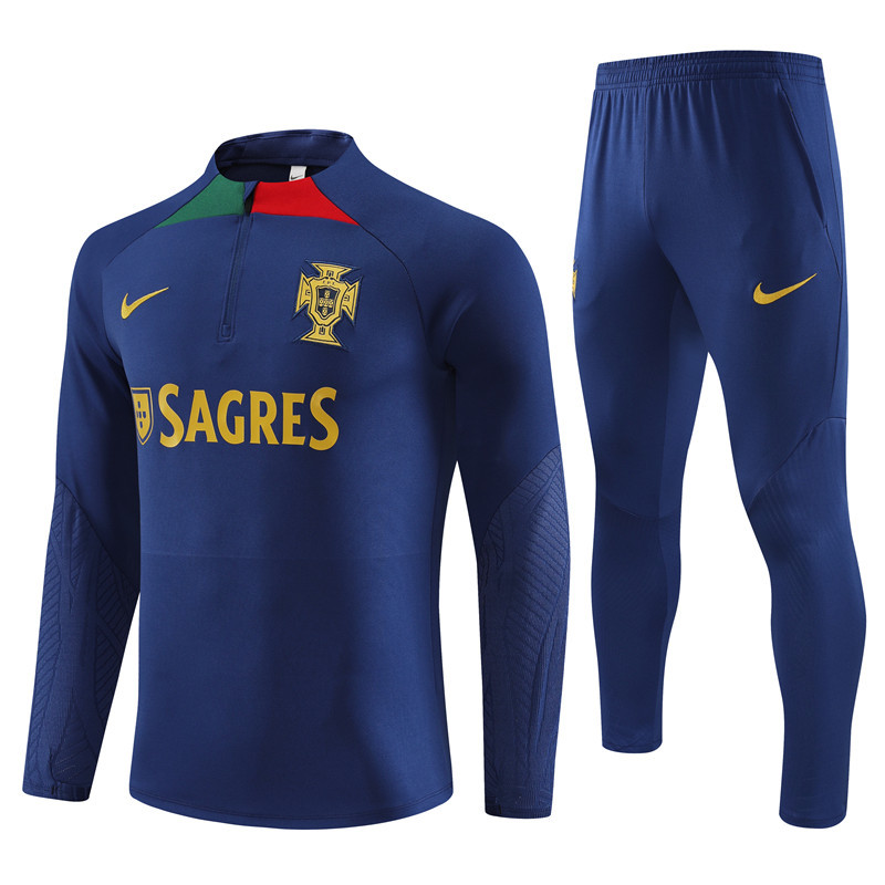 fans version 23-24 Portugal navy blue half zipper sweater tracksuit