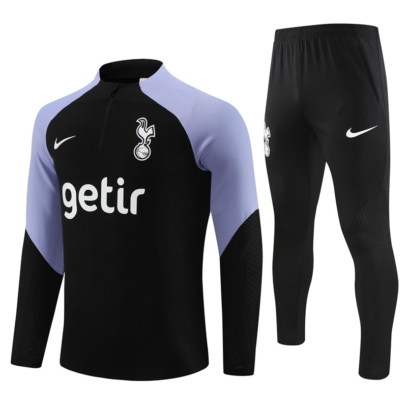 fans version 23-24 Tottenham black with purple half zipper sweater tracksuit