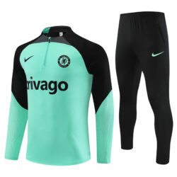 player version 23-24 Chelsea light green with black half zipper sweater tracksuit