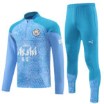 player version 23-24 Man City light blue with green pants half zipper sweater tracksuit -2X