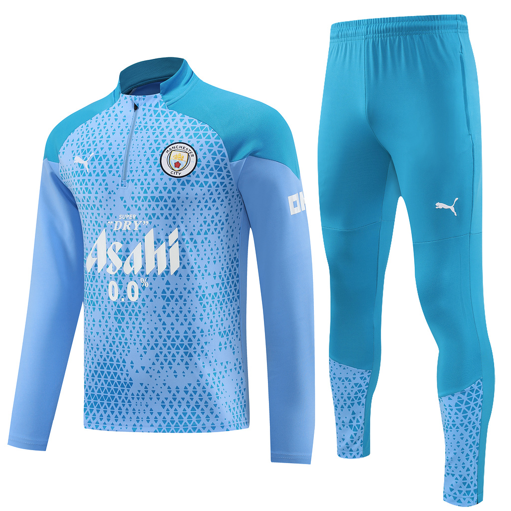 player version 23-24 Man City light blue with green pants half zipper sweater tracksuit -2X player version 23-24 Man City light blue with green pants half zipper sweater tracksuit -2X