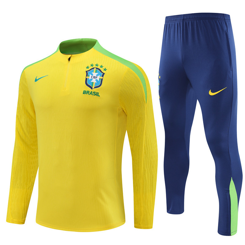 player version 24-25 Brazil yellow with green half zipper training tracksuit