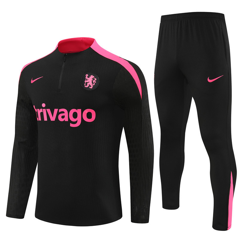 player version 24-25 Chelsea black with pink half zipper training tracksuit player version 24-25 Chelsea black with pink half zipper training tracksuit