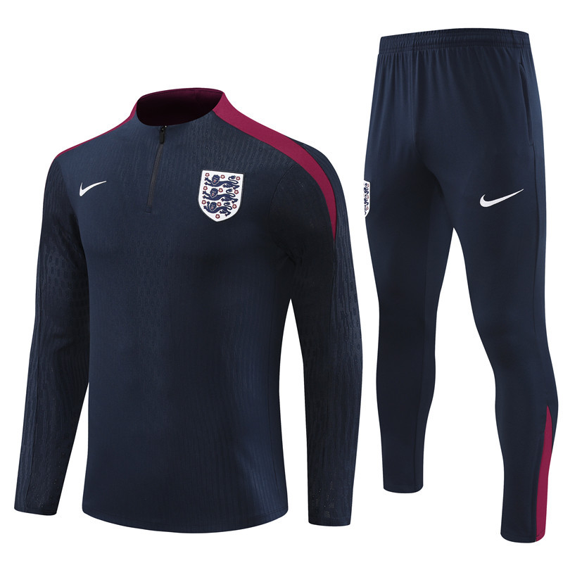 player version 24-25 England navy blue with red half zipper training tracksuit player version 24-25 England navy blue with red half zipper training tracksuit
