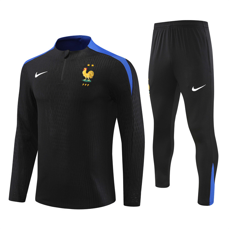 player version 24-25 France black with blue half zipper training tracksuit player version 24-25 France black with blue half zipper training tracksuit