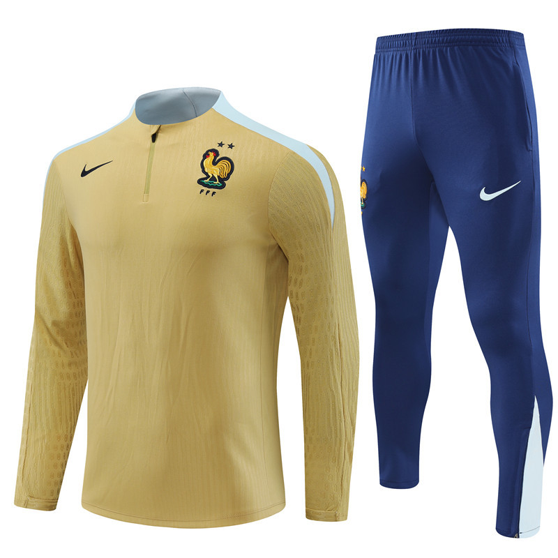 player version 24-25 France gold with white half zipper training tracksuit