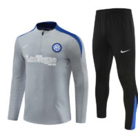 player version 24-25 Inter light gray with blue half zipper training tracksuit player version 24-25 Inter light gray with blue half zipper training tracksuit