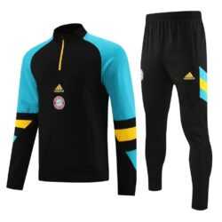 23-24 Bayern black with blue half zipper sweater tracksuit