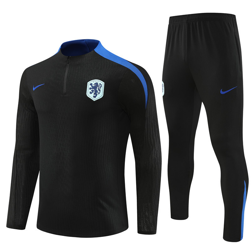 player version 24-25 Netherlands black with blue half zipper training tracksuit