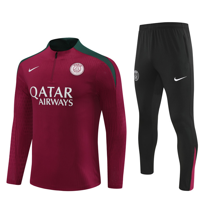 player version 24-25 PS G red with green stripe half zipper training tracksuit