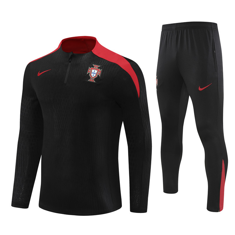 player version 24-25 Portugal black with red half zipper training tracksuit