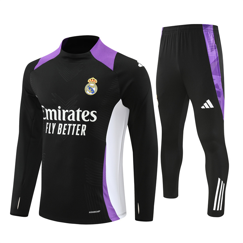 player version 24-25 Real Madrid black with purple pullover training tracksuit player version 24-25 Real Madrid black with purple pullover training tracksuit