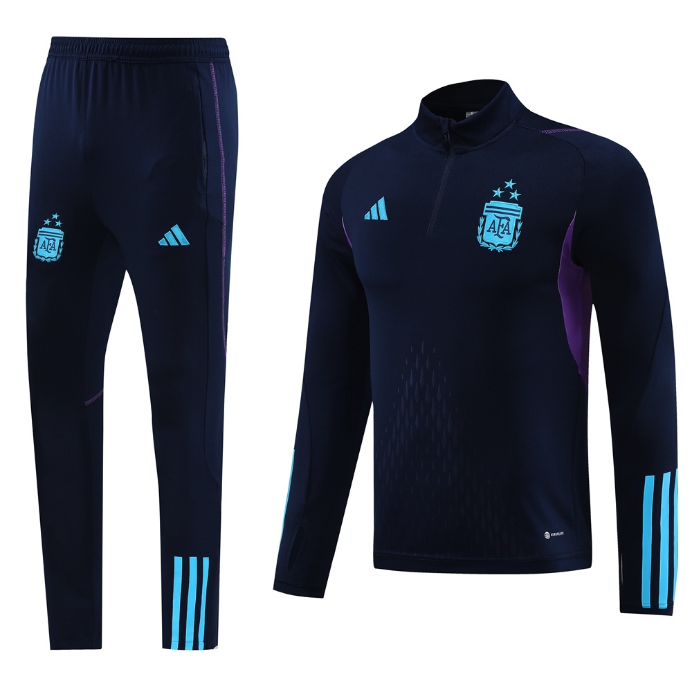 with embossed 2023 Argentina navy blue with purple half zipper training tracksuit