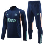 with sponsor logo 23-24 Ajax navy blue with beige stripe half zipper sweater tracksuit