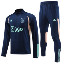 with sponsor logo 23-24 Ajax navy blue with beige stripe half zipper sweater tracksuit