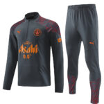 with sponsor logo 23-24 Man City dark gray with red half zipper sweater tracksuit