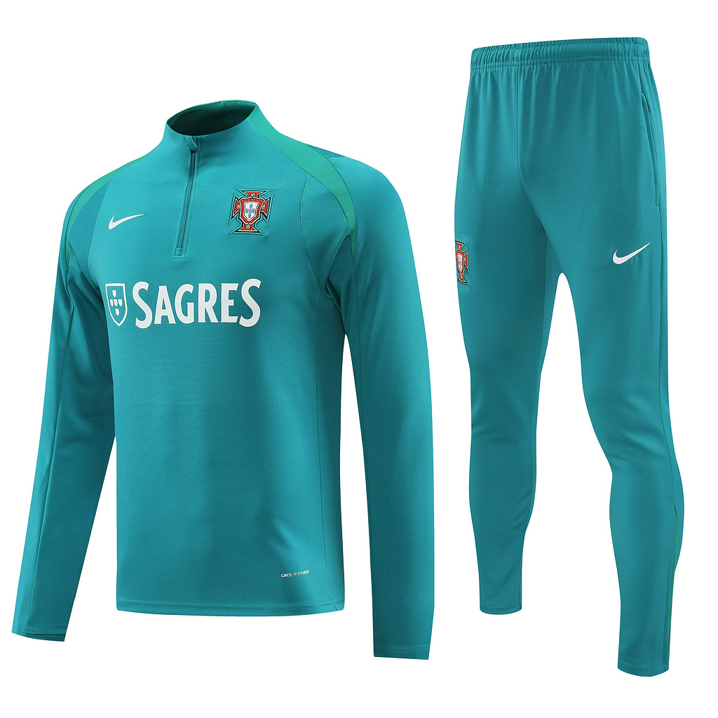 with sponsor logo 24-25 Portugal green half zipper training tracksuit with sponsor logo 24-25 Portugal green half zipper training tracksuit