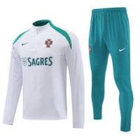 with sponsor logo 24-25 Portugal white with green half zipper training tracksuit with sponsor logo 24-25 Portugal white with green half zipper training tracksuit