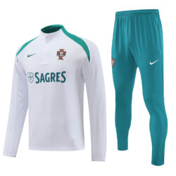 with sponsor logo 24-25 Portugal white with green half zipper training tracksuit