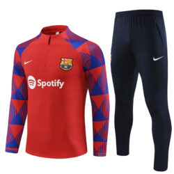 23-24 Bar red with blue half zipper sweater tracksuit