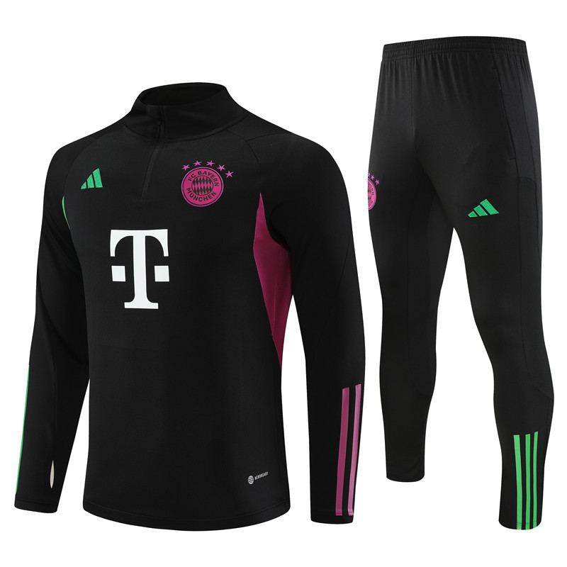 23-24 Bayern black with purple half zipper sweater tracksuit