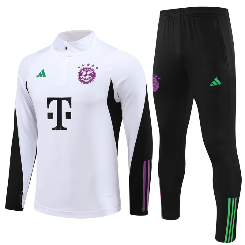 23-24 Bayern white with black half zipper training tracksuit