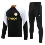 23-24 Chelsea black with white half zipper training tracksuit