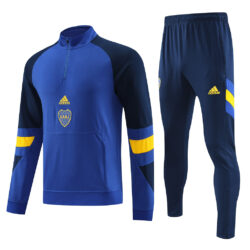 23-24 Boca color blue with navy blue and yellow stripe half zipper sweater tracksuit