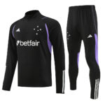 23-24 Cruzeiro black with purple stripe half zipper sweater tracksuit
