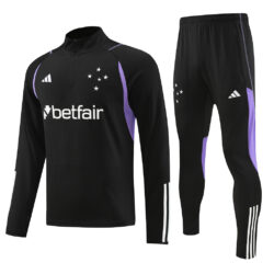 23-24 Cruzeiro black with purple stripe half zipper sweater tracksuit
