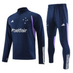 23-24 Cruzeiro navy blue with purple stripe half zipper sweater tracksuit