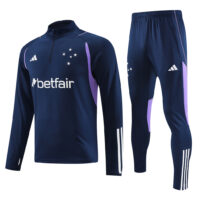 23-24 Cruzeiro navy blue with purple stripe half zipper sweater tracksuit
