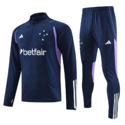23-24 Cruzeiro navy blue with purple stripe half zipper sweater tracksuit
