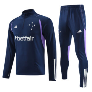 23-24 Cruzeiro navy blue with purple stripe half zipper sweater tracksuit