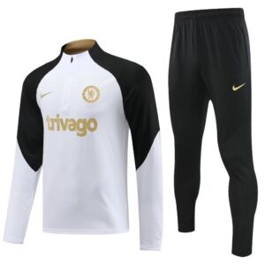 23-24 Chelsea white with black half zipper training tracksuit