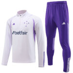 23-24 Cruzeiro white with purple stripe half zipper sweater tracksuit