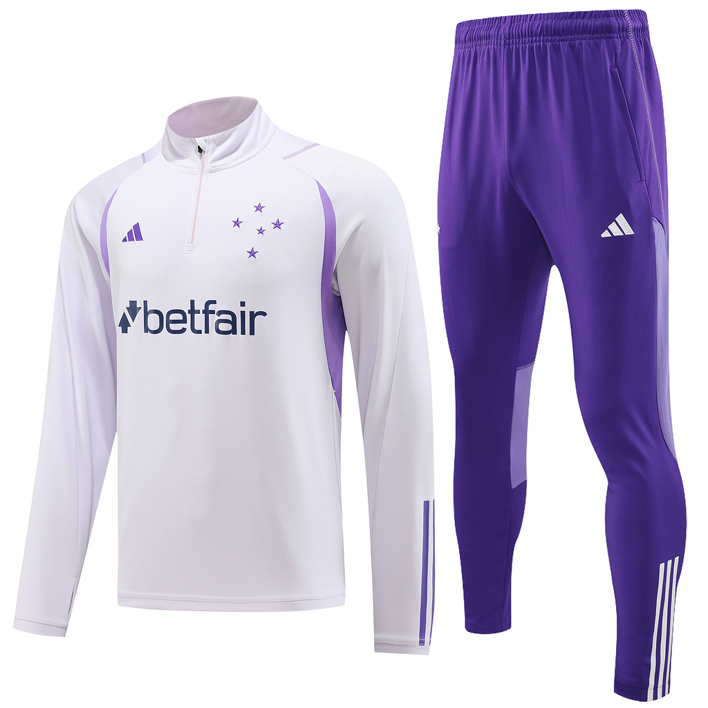 23-24 Cruzeiro white with purple stripe half zipper sweater tracksuit 23-24 Cruzeiro white with purple stripe half zipper sweater tracksuit