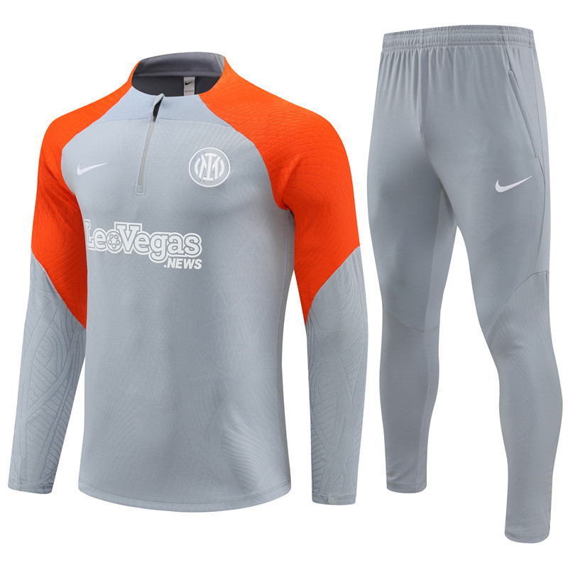 23-24 Inter gray with orange half zipper training tracksuit