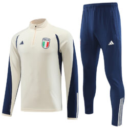 23-24 Italy beige with navy blue half zipper sweater tracksuit